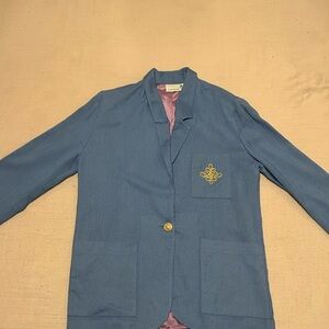 DANIELLE BERNSTEIN Blue Single-Button Embroidered Pocket Blazer